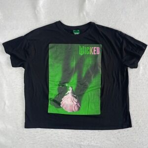 Wicked Graphic T-Shirt Womens XL Black Glinda Elphaba Broadway Musical Crop Tee